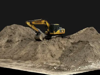construction-site terrain sand piles machinery scan Low-poly 3D model
