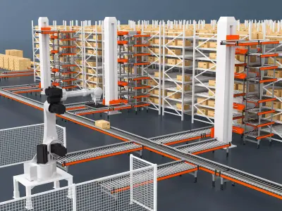 Intelligent automated logistics center warehouse 3D model