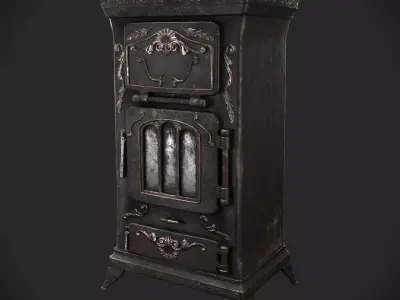 Old Vintage Iron Stove Low-poly 3D model