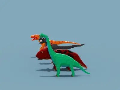 Voxel Dinosaur Collection Low-poly 3D model