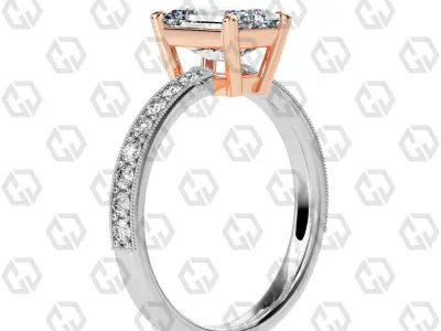 Ring 213 Emerald shape milgrain pave set with Gems 3D print model