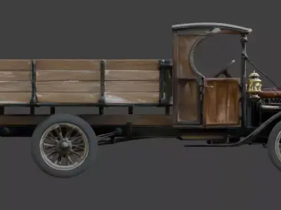Vintage Industrial Steam Era Flatbed Truck 3D Model Low-poly 3D model