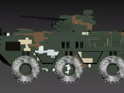 3D model of a military armored vehicle with six wheels 3D model