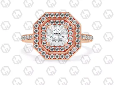 Ring 210 Radiant Shape Cathedral Double Halo pave set with Gems 3D print model