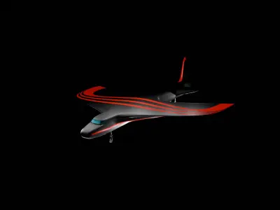Futuristic Sci fi Red and Black Plane 3D Model for night Low-poly 3D model