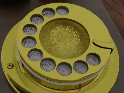 Vintage Wooden and Brass Rotary Phone 3D model
