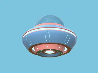 Cartoon UFO A3 - SciFi Flying Saucer - Pink Blue Low-poly 3D model