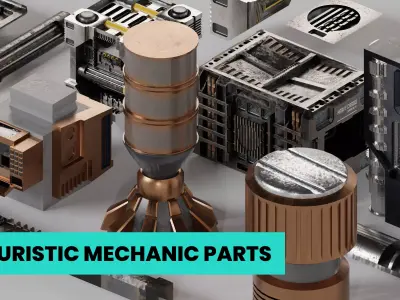 Cyberpunk Mechanical Parts Low-poly 3D model