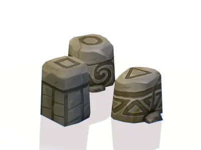 Handpaint Cartoon Stone Memorial Totem Symbol Low-poly 3D model buy