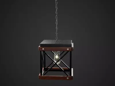Iron and Wood Pendant Light Low-poly 3D model