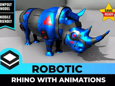 Low-Poly Rigged PBR Modular - Robotic Rhino Low-poly 3D model