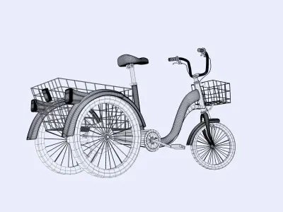 Trycicle bicycle with basket Low-poly 3D model