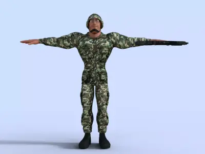 Cartoon  Soldier Rigged Low-poly 3D model