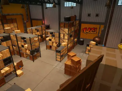Stylized Low Poly FPS Map 1 - Warehouse Low-poly 3D model