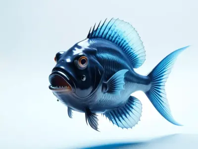 Stylized Metallic Blue Fish Model 3D model