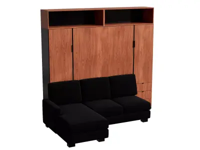 Black Sofa Wall Bed Wooden Cabinet Closed 3D model