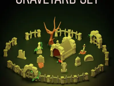 Graveyard set Low-poly 3D model