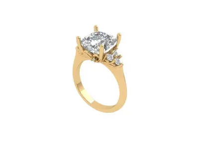 Cushion 3 Stone Bridal Ring 3D print model 3