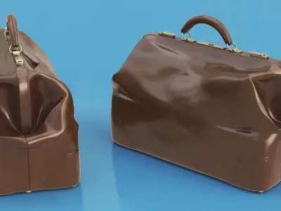 Antique Bag Brown Leather Closed 3D model