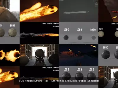 VDB Fireball Smoke Trail - 120 Frames and Linen Fireball 3D Model Pack