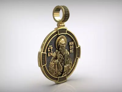 Saint Nicholas Byzantine Style Antique Medallion 3D print model