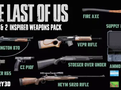 Last of Us Weapons Pack Game Ready PBR Rigged AAA Low-poly 3D model