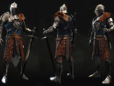 Medieval Knight with Armor and Fur 3D model