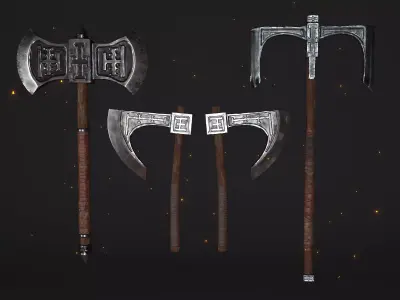 Fantasy Cults Axe Set     -    Plus Fire Ring 3D Model Pack