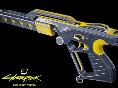Cyberpunk PBR One Shot Pistol Low-poly 3D model