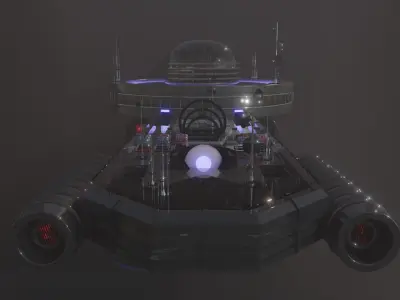 Spaceship futuristic floating in sky Low-poly 3D model