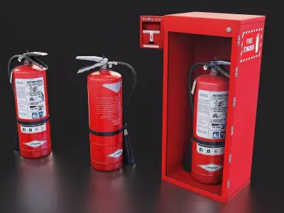 Fire Extinguisher and Alarm 3D Set Low-poly 3D model