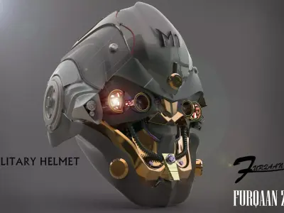 sci-fi military robot helmet Low-poly 3D model