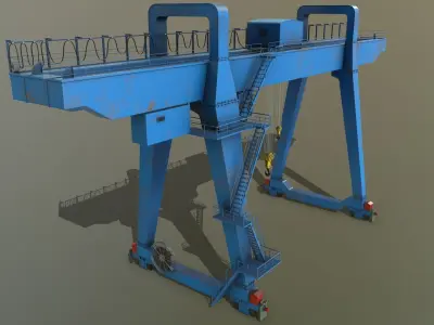 PBR Double Girder Gantry Crane V1 - Blue Light Low-poly 3D model