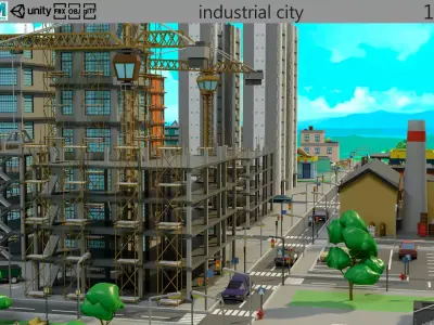 Industrial city Low-poly 3D model