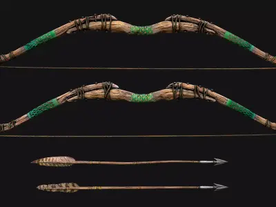 Medieval Wooden Bow Arms Archer Knight Armory Low-poly 3D model