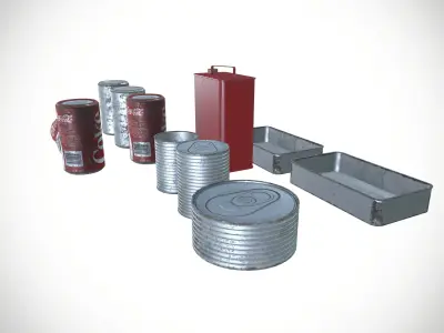 Metal Pans Tin Can Metal Box Low-poly 3D model