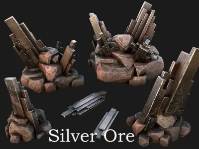 Silver Ore Minerals Mine Resource Pack Low-poly 3D model