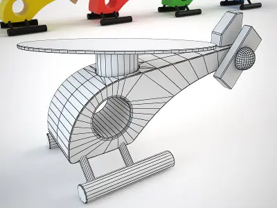 Wooden Helicopter Toy Set Low-poly 3D model