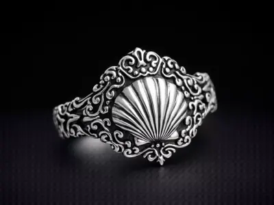 Shell Ornamante Signet Ring 3D print model