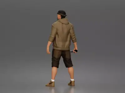 gangster holding knife wearing hoodie sneakers chain headband 3D print model
