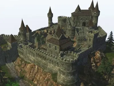 Game-ready medieval castle Low-poly 3D model