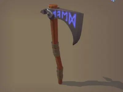 Axe engraved with runic inscriptions Low-poly 3D model