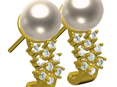 Off White Pearl Diamond Earring 3D print model