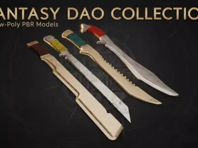 Set of 4 Stylized Fantasy Dao swords Low Poly Game ready Low-poly 3D model