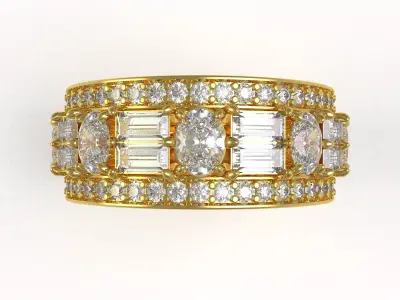 Antique Oval and Baguette Diamond Wedding Ring for Men 3D print model