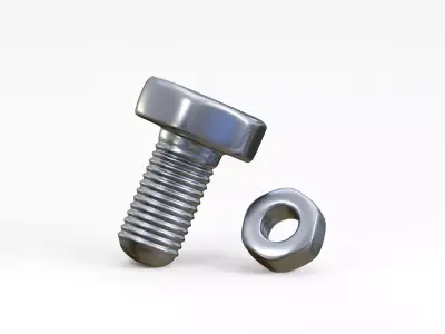 Nut and bolt Low-poly 3D model