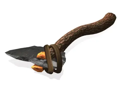 Low Poly Primal Prehistoric Old Stone Axe for Survival Games Low-poly 3D model