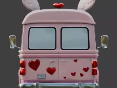 Stylized Valentine Mini Bus 3D Model Low-poly 3D model