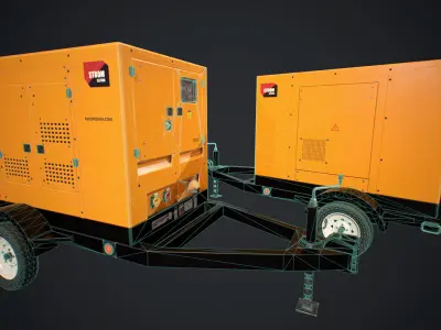Generator electric on trailer Low-poly 3D model