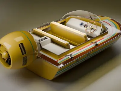 RetroJet 77  Vintage Airboat Cruiser Low-poly 3D model